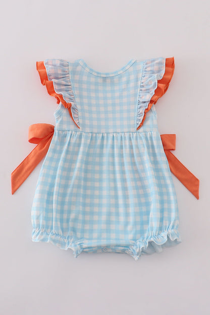 Blue dinosaur embroidery ruffle gingham bubble