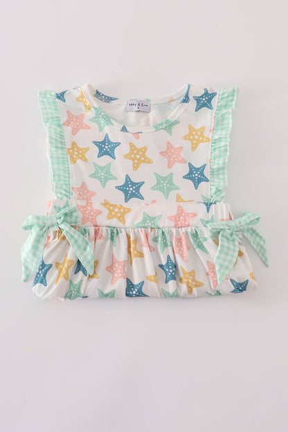 Blue seashell bow ruffle dress
