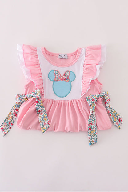 Pink floral character applique ruffle dress