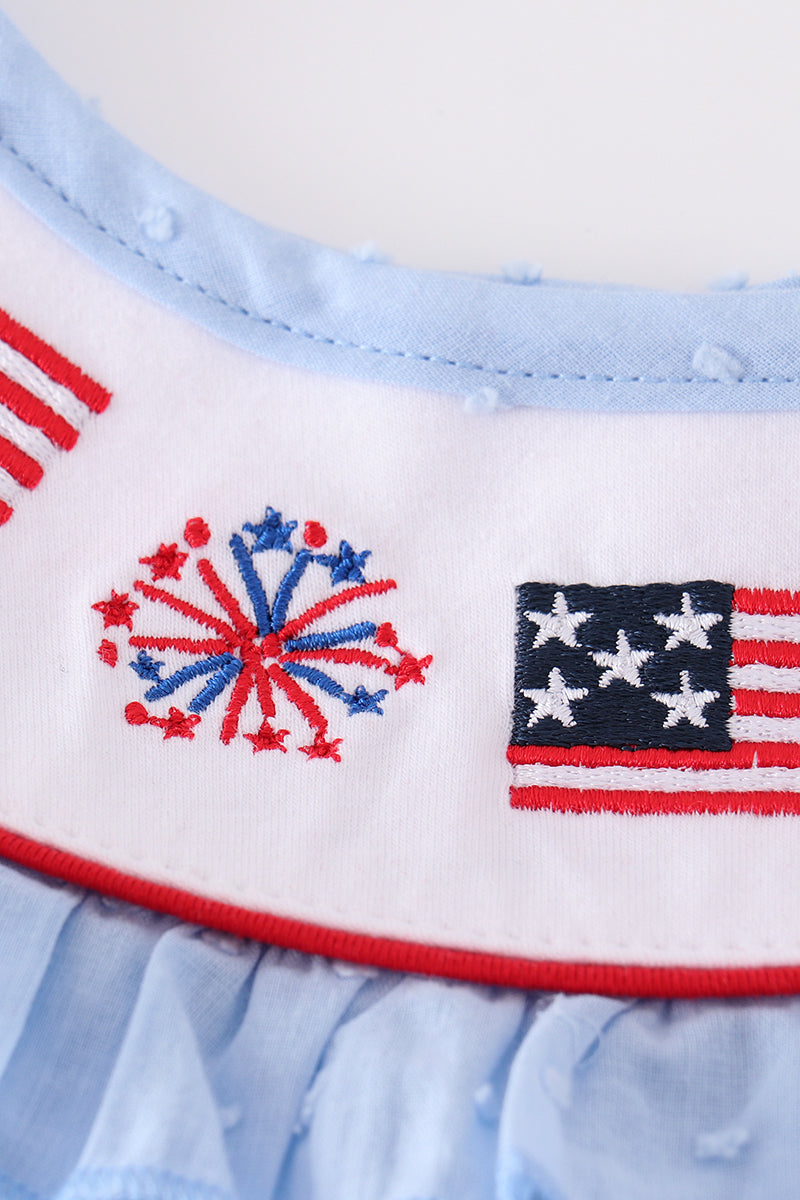 Blue swiss dot flag embroidery dress - Ella Jane Lifestyle Boutique