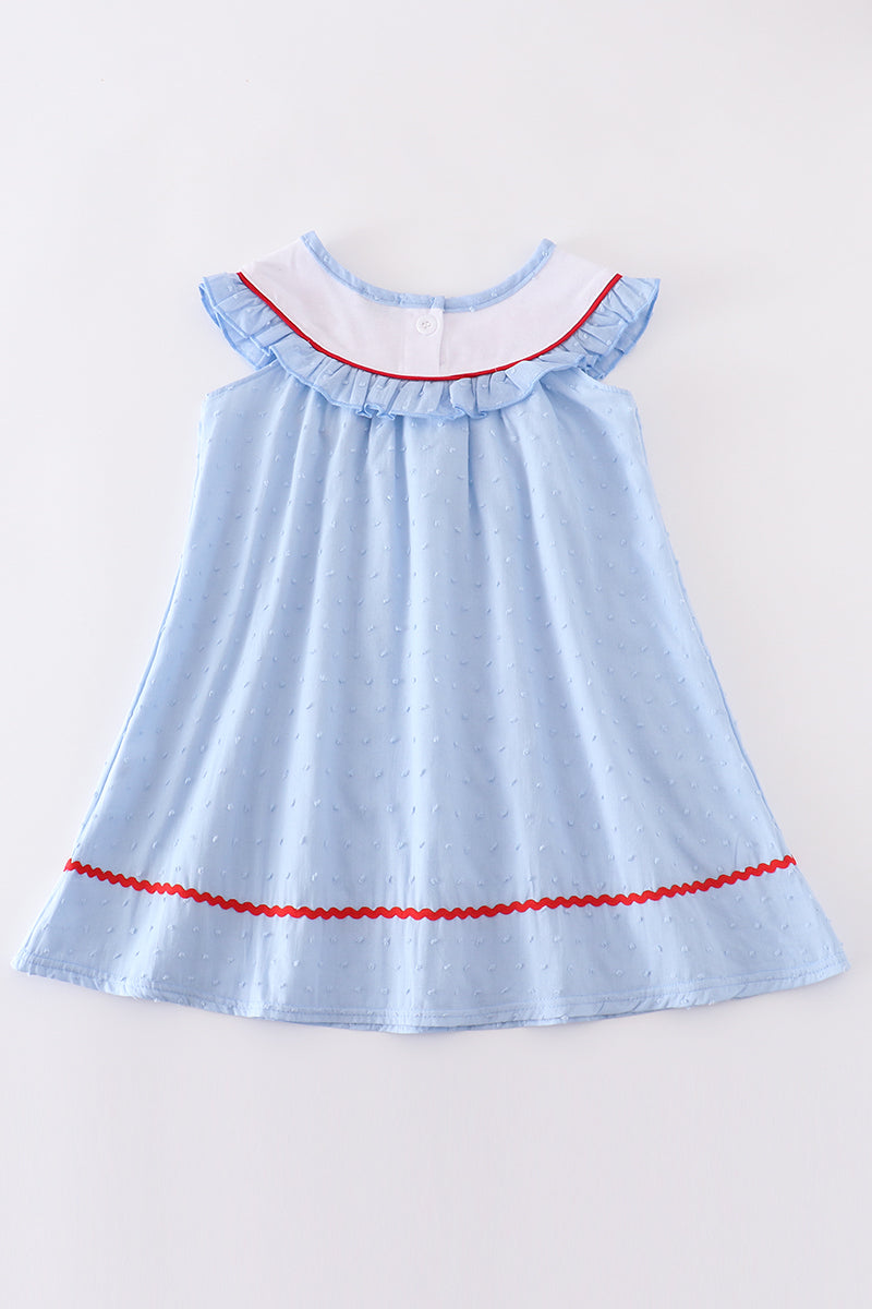 Blue swiss dot flag embroidery dress - Ella Jane Lifestyle Boutique