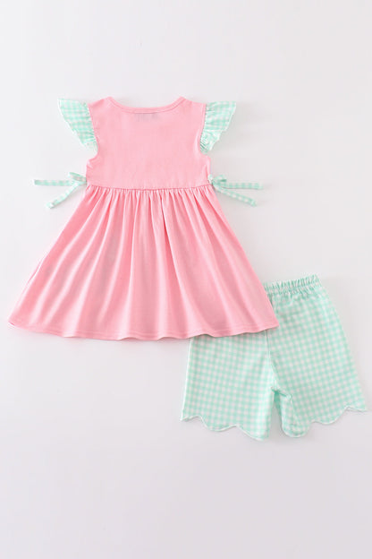 Pink beach puppy embroidery girl set