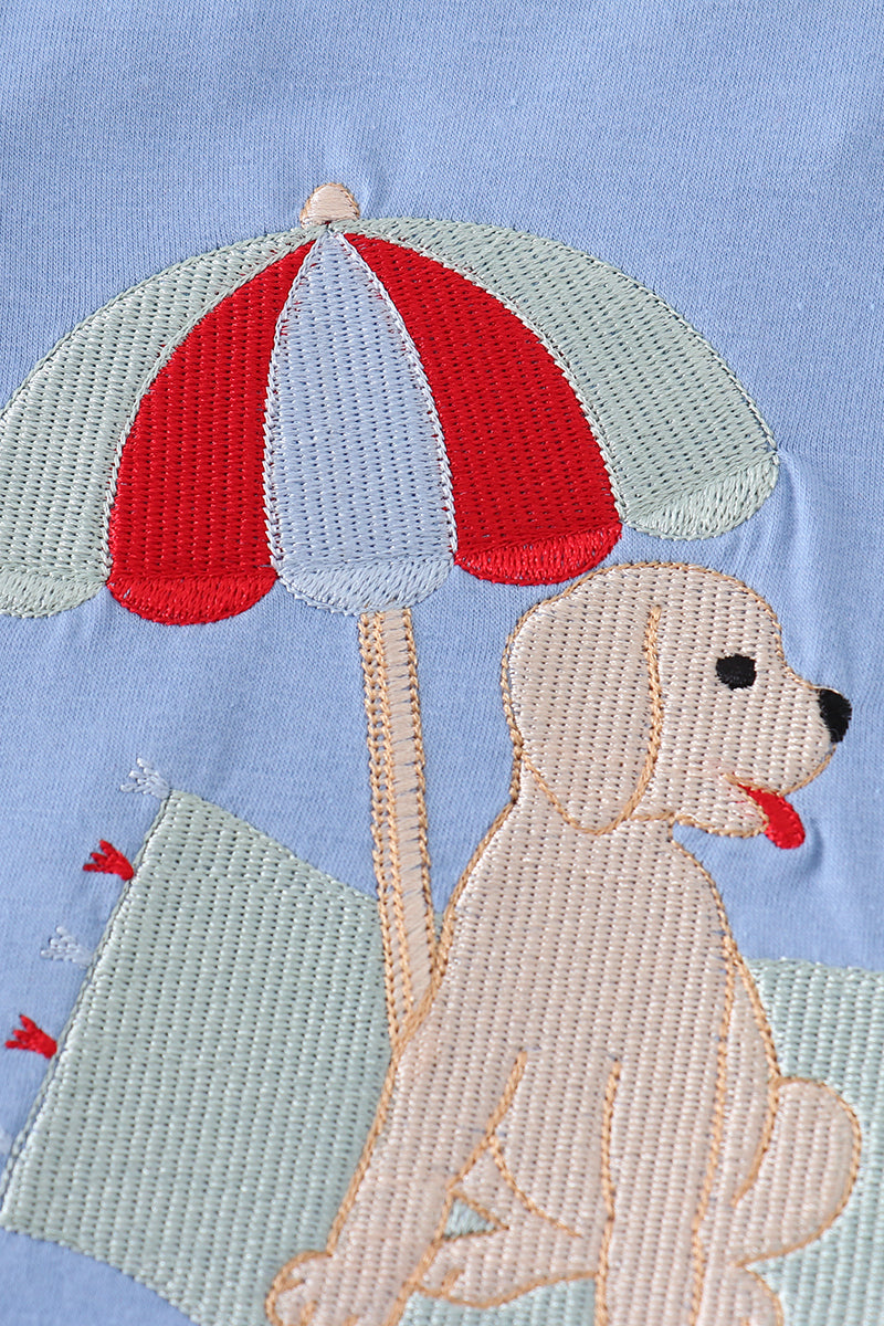 Blue beach puppy embroidery boy set