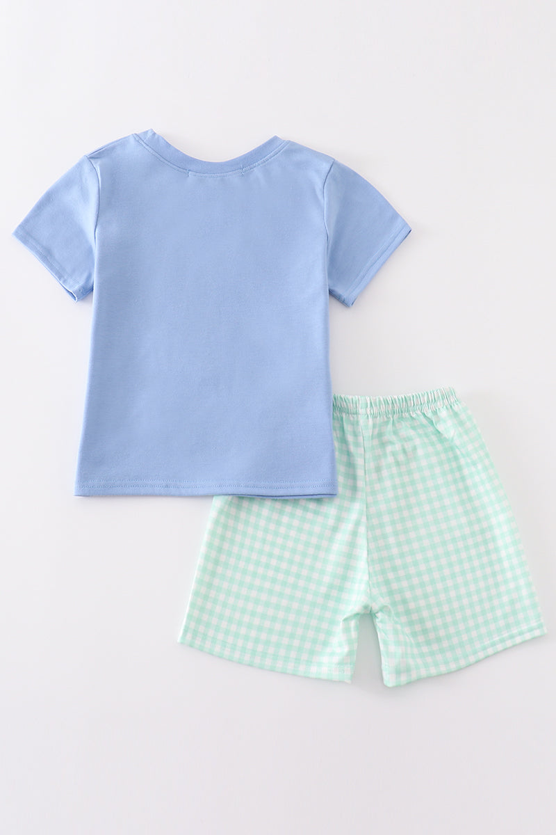 Blue beach puppy embroidery boy set