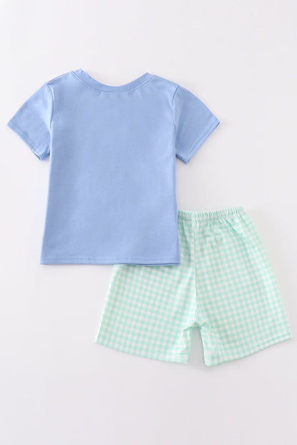 Blue beach puppy embroidery boy set