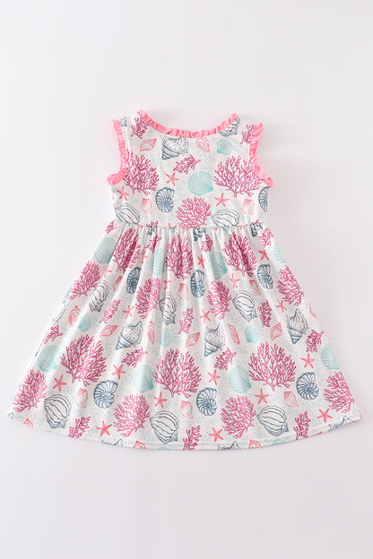 Pink shell embroidery dress
