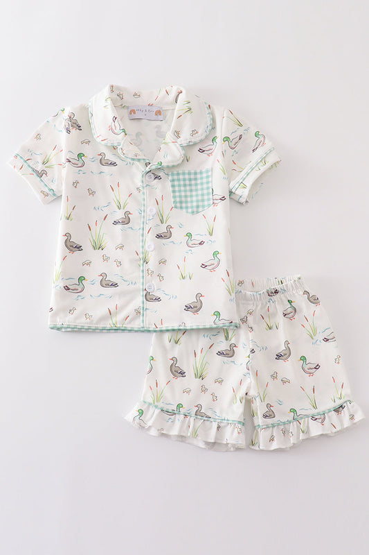 Conjunto de pijama de niña con diseño de pato salvia