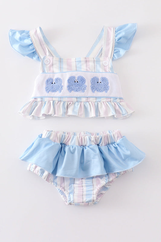 Traje de baño de 2 piezas para niña con rayas de nudo francés y cangrejo