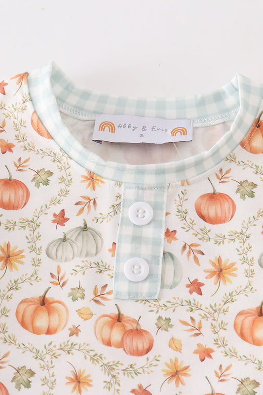 Conjunto de pantalones cortos con volantes para niña con estampado de calabaza verde