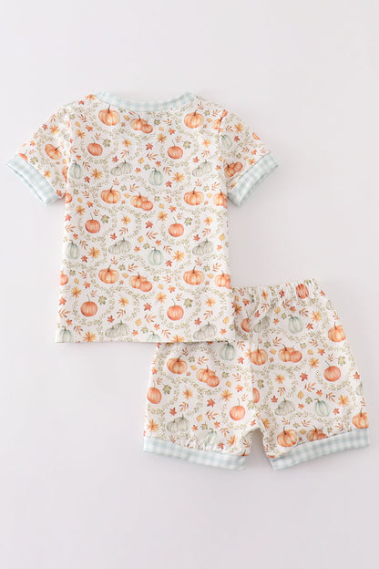 Conjunto de pantalones cortos con volantes para niña con estampado de calabaza verde
