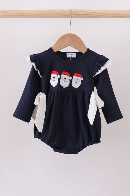 Navy Christmas Santa Claus Embroidery Ruffle Bubble