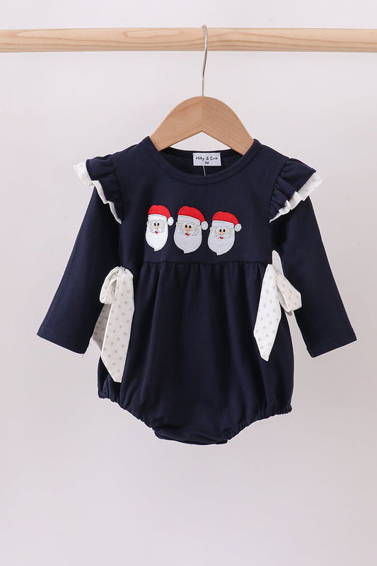 Navy Christmas Santa Claus Embroidery Ruffle Bubble