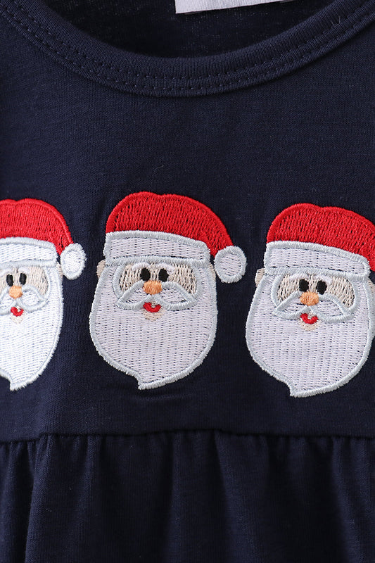 Navy Christmas Santa Claus Embroidery Ruffle Bubble