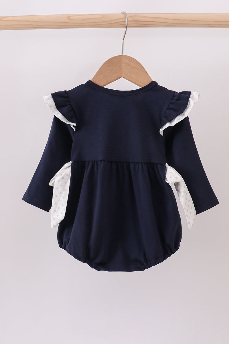 Navy Christmas Santa Claus Embroidery Ruffle Bubble