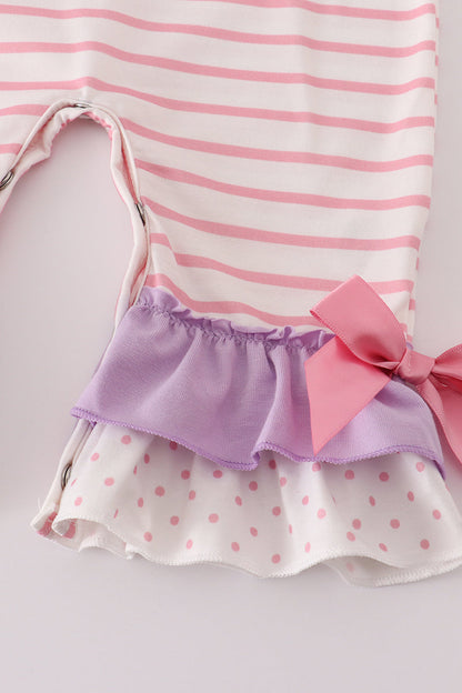 Purple ballet shoes embroidery ruffle stripe romper