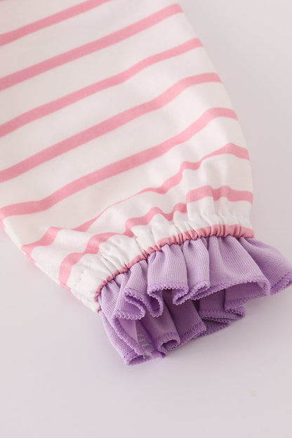Purple ballet shoes embroidery ruffle stripe romper