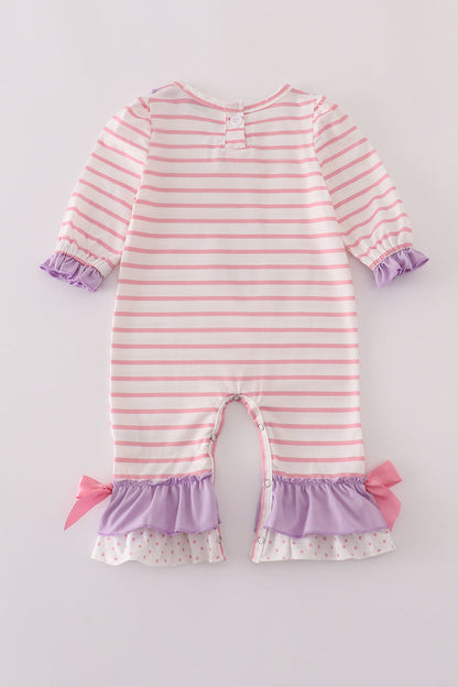 Purple ballet shoes embroidery ruffle stripe romper