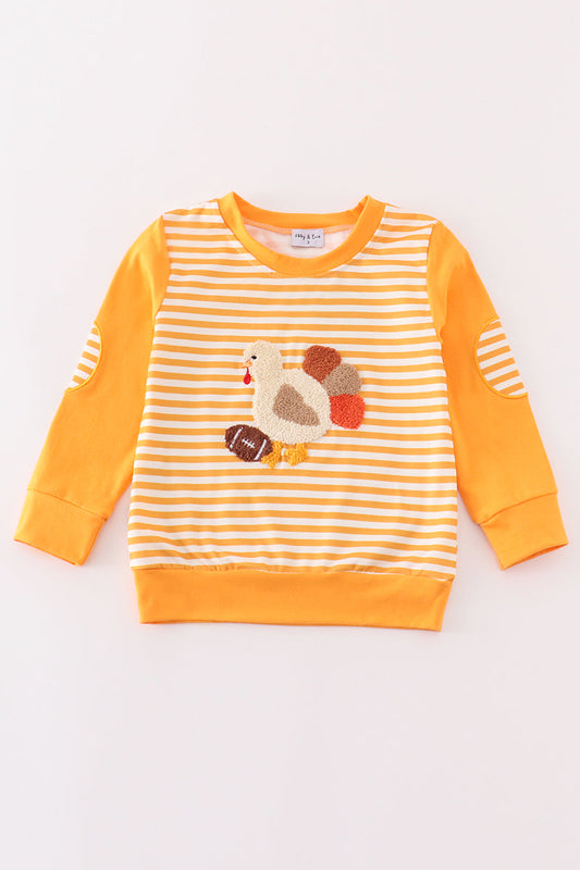 Yellow stripe thanksgiving turkey french knot boy top - Ella Jane Lifestyle Boutique