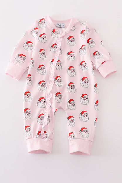 Pink christmas santa claus zipper girl romper - Ella Jane Lifestyle Boutique