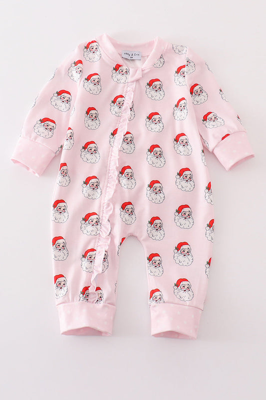 Pink christmas santa claus zipper girl romper - Ella Jane Lifestyle Boutique