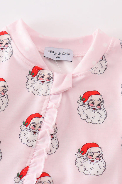Pink christmas santa claus zipper girl romper - Ella Jane Lifestyle Boutique
