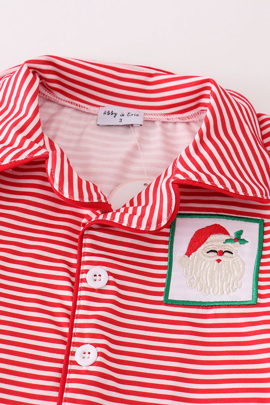 Red stripe christmas santa claus embroidery boy pajamas set - Ella Jane Lifestyle Boutique