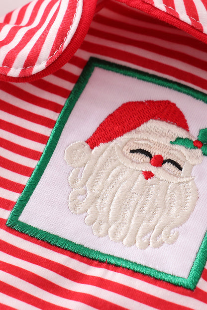 Red stripe christmas santa claus embroidery boy pajamas set - Ella Jane Lifestyle Boutique
