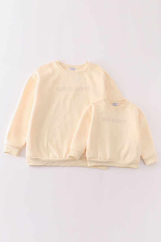 Cream god is good embroidery mom&me fleece sweatshirt - Ella Jane Lifestyle Boutique