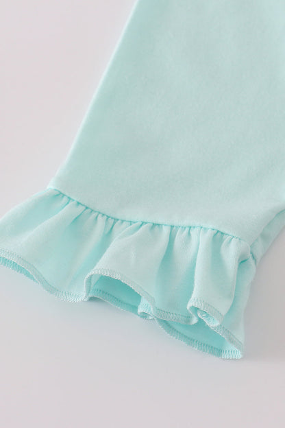 Blue GOIN TO THE ZOO embroidery ruffle pants set