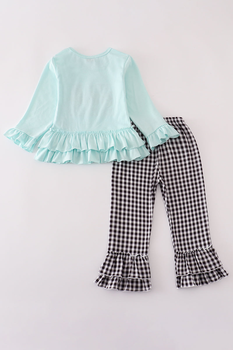 Blue GOIN TO THE ZOO embroidery ruffle pants set