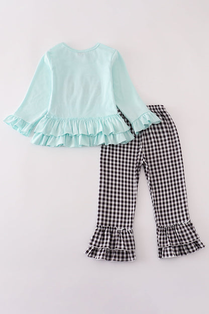 Blue GOIN TO THE ZOO embroidery ruffle pants set