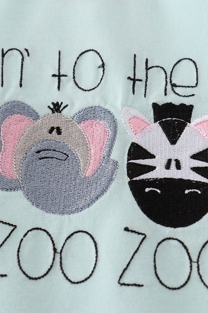 Blue GOIN TO THE ZOO embroidery ruffle pants set