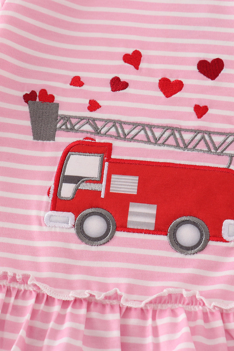 Valentine's day fire truck applique girl bloomer set - Ella Jane Lifestyle Boutique