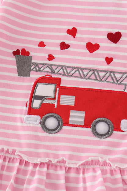 Valentine's day fire truck applique girl bloomer set - Ella Jane Lifestyle Boutique