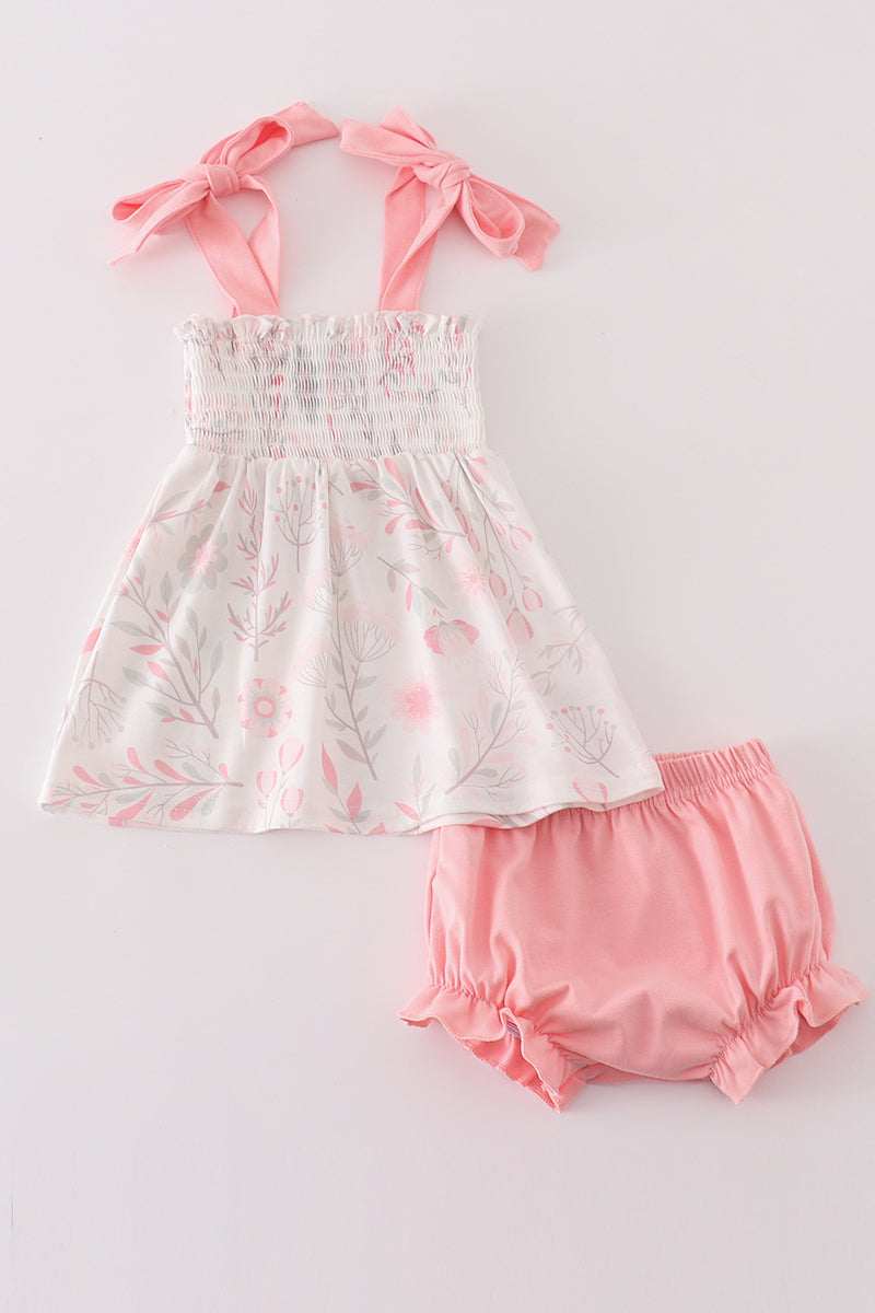 Pink Blush Meadow smocked girl bloomer set - Ella Jane Lifestyle Boutique