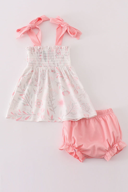 Pink Blush Meadow smocked girl bloomer set - Ella Jane Lifestyle Boutique