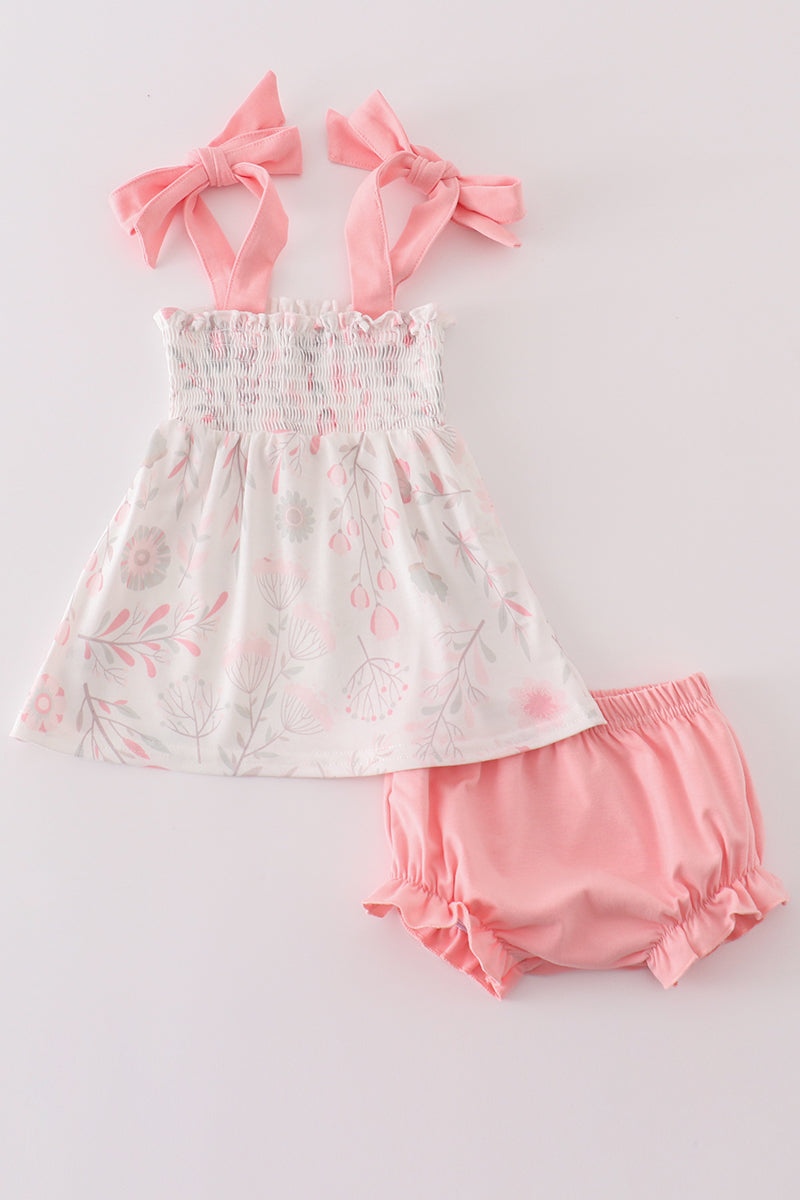 Pink Blush Meadow smocked girl bloomer set - Ella Jane Lifestyle Boutique