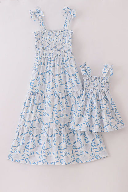 Blue Porcelain Petals print smocked mom&me dress - Ella Jane Lifestyle Boutique