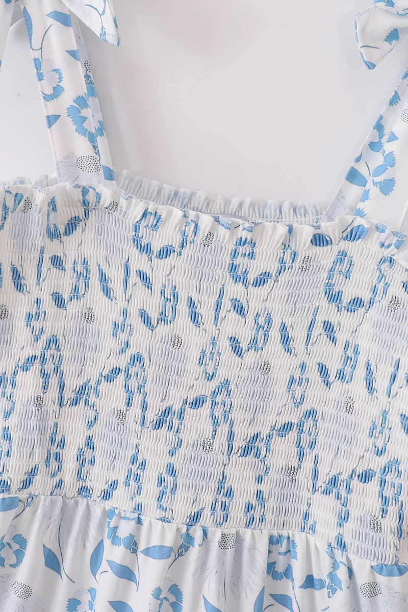 Blue Porcelain Petals print smocked mom&me dress - Ella Jane Lifestyle Boutique