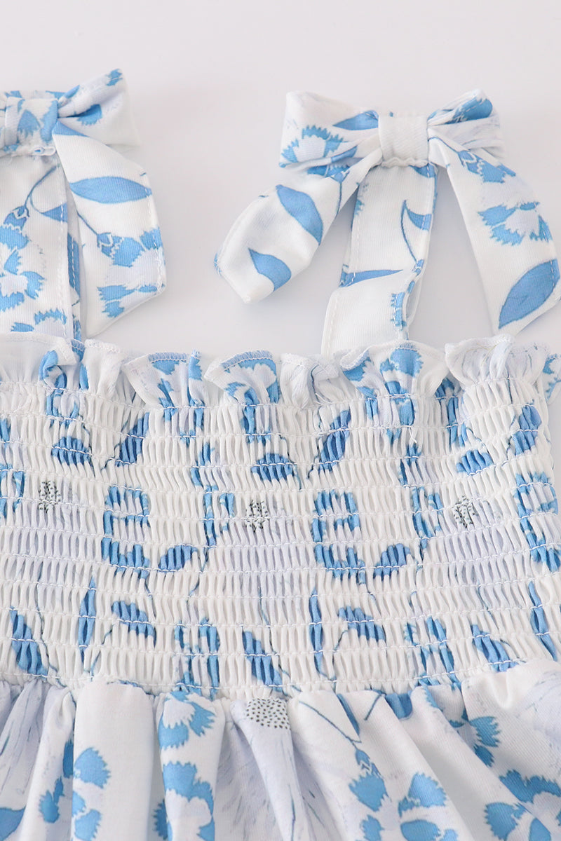 Blue Porcelain Petals print smocked mom&me dress - Ella Jane Lifestyle Boutique