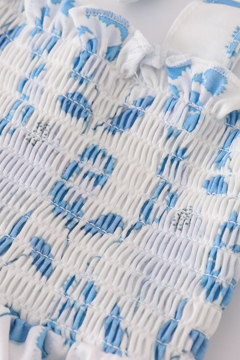 Blue Porcelain Petals print smocked mom&me dress - Ella Jane Lifestyle Boutique