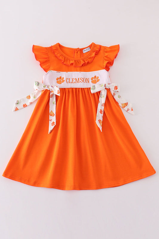 Orange clemson embroidery girl dress - Ella Jane Lifestyle Boutique