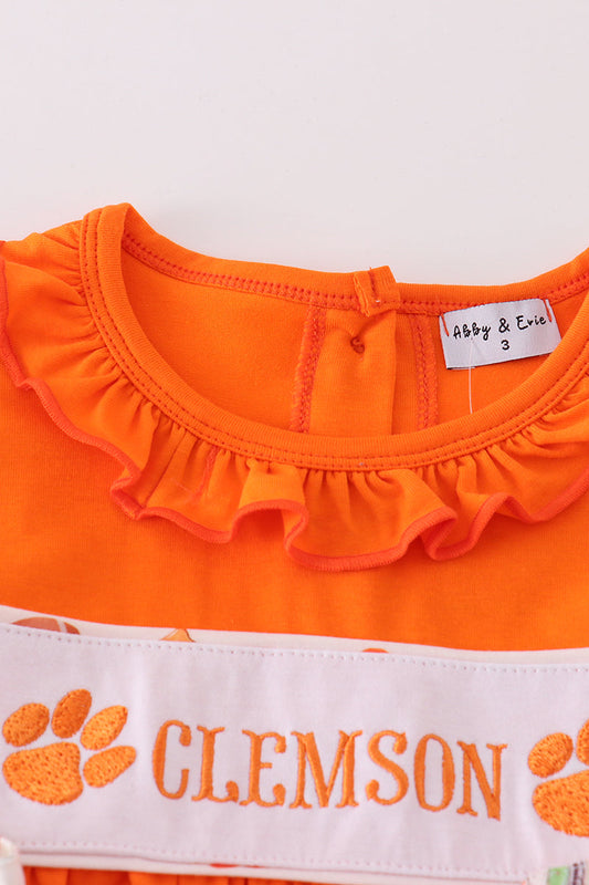 Orange clemson embroidery girl dress - Ella Jane Lifestyle Boutique