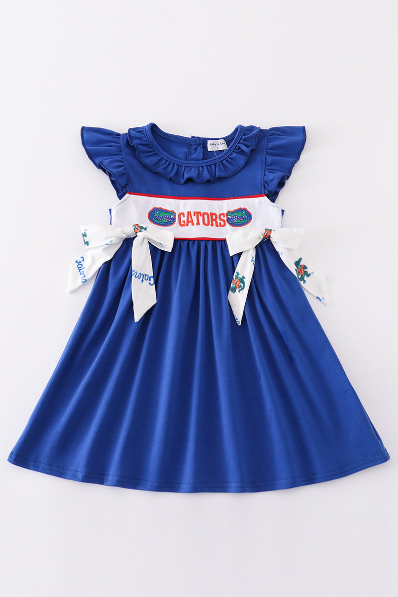Blue gators embroidery girl dress - Ella Jane Lifestyle Boutique
