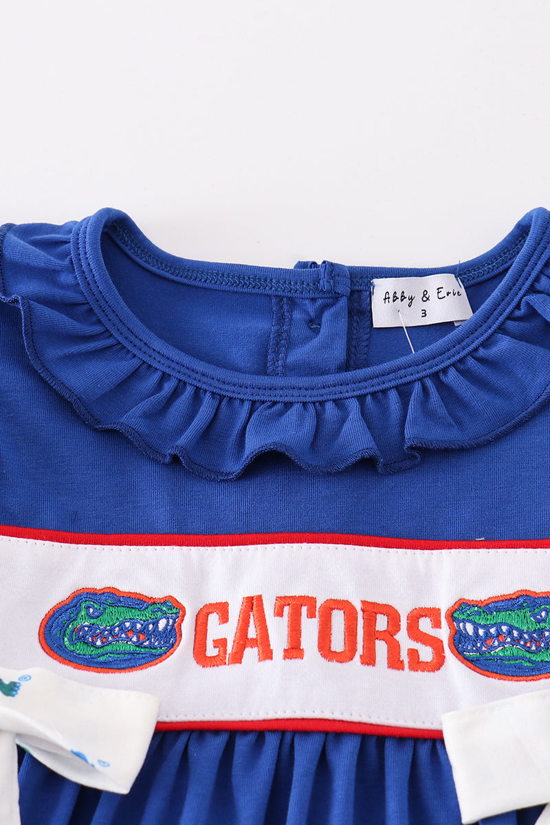 Blue gators embroidery girl dress - Ella Jane Lifestyle Boutique