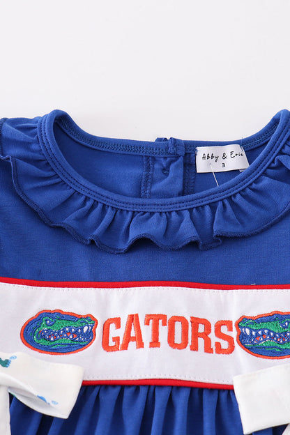 Blue gators embroidery girl dress - Ella Jane Lifestyle Boutique