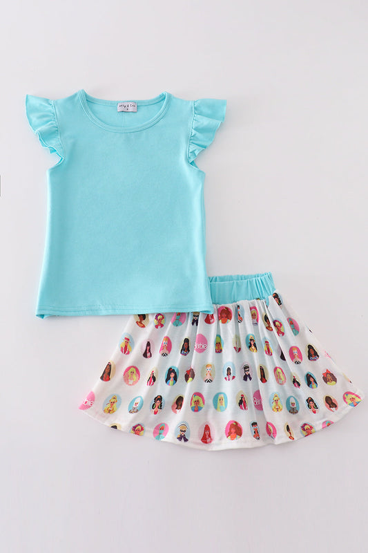 Mint barbie print girl skorts set - Ella Jane Lifestyle Boutique