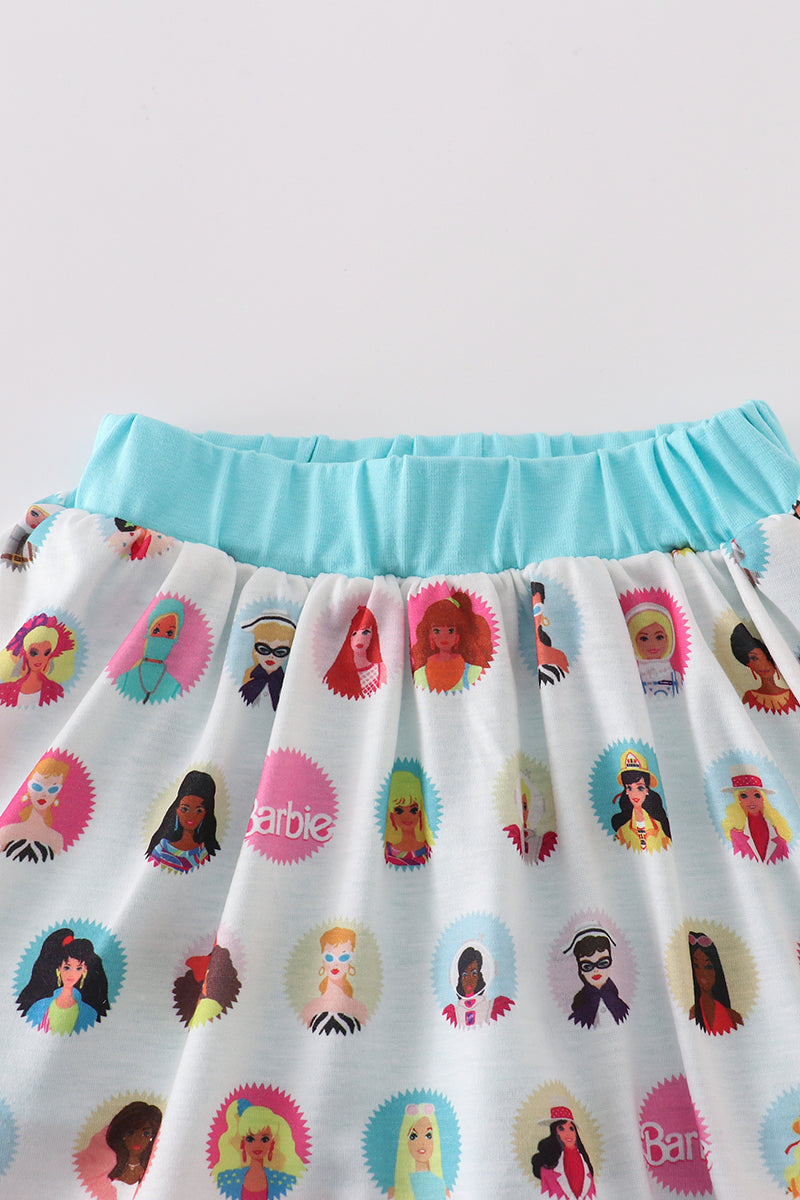 Mint barbie print girl skorts set - Ella Jane Lifestyle Boutique