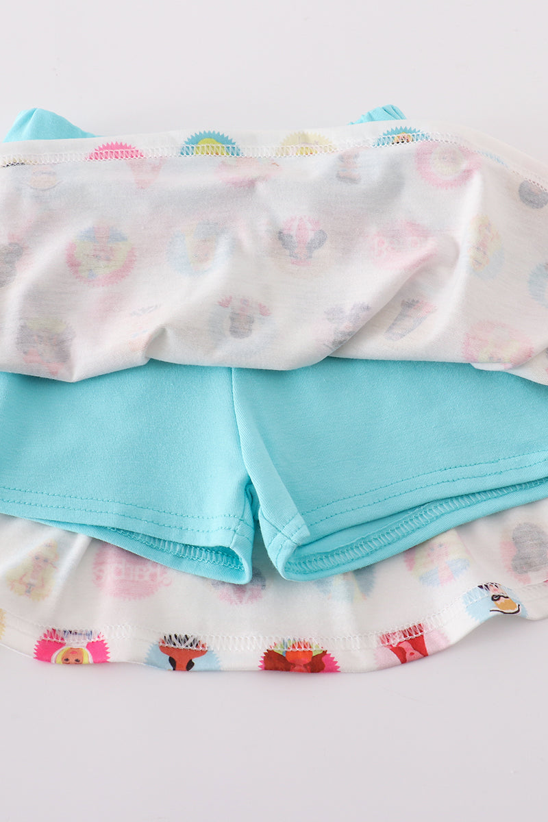 Mint barbie print girl skorts set - Ella Jane Lifestyle Boutique