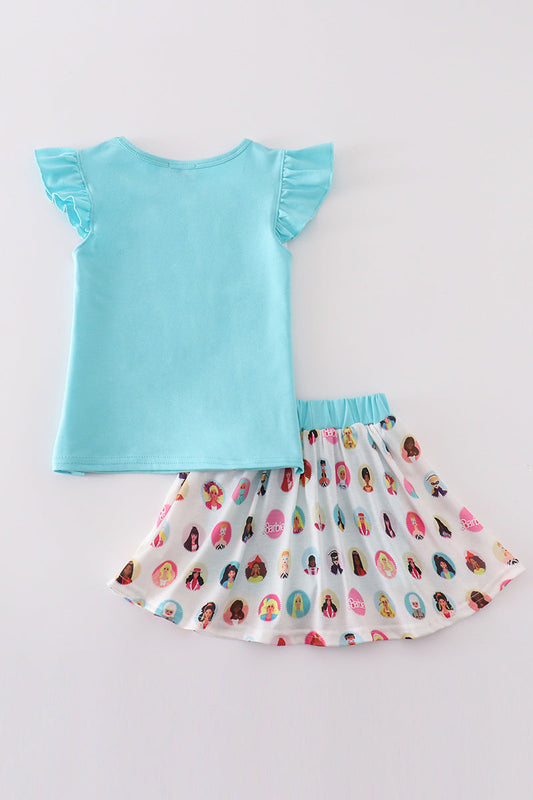 Mint barbie print girl skorts set - Ella Jane Lifestyle Boutique